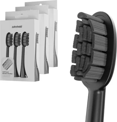 Produktbild von Zahnheld Bürstenkopf Ersatzbürsten Basic Soft - ideal für Gero Schallzahnbürsze, 9 Stück, Schwarz, weiche Wechselköpfe, sensible Zähne und Zahnfleisch