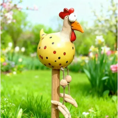 Immagine prodotto di Gallo in Vetroceramica, decorazione da giardino, giallo, fatto a mano, statuina per esterni, balcone, giardino, ideale per Pasqua