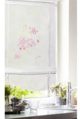 Produktbild von Stick-Bändchenrollo "Blumen" - Raffrollo bunt von Albani -  Größe(HxB) 120x60cm