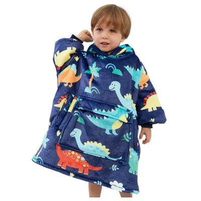 Produktbild von Kinder Hoodie Decke Dino mit Ärmeln Fleece 64 cm für 2–6 Jahre