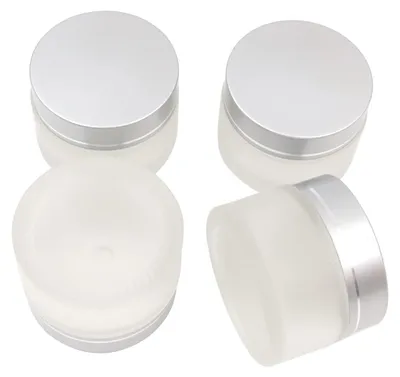 4 leere Glas-Nachfüllpots 50ml mit silbernem Deckel