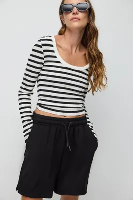 Produktbild von Gestreifte Basic-Langarmbluse, Black White, XS