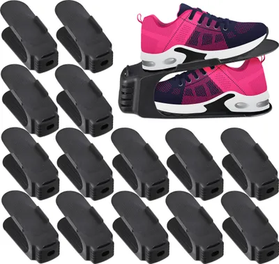Produktbild von Relaxdays Schuhstapler, 15er Set, bis Größe 39, rutschfeste Schuhablage, Kunststoff, Ordnungssystem für Schuhe, schwarz