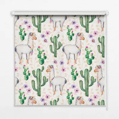 Produktbild von Seitenzug-Rollo Fensterrollo Jalousie - Thermo-Rollo Verdunkelungsrollo - 140x240 cm - Llamas und Kakteen