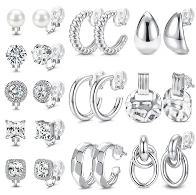 Produktbild von Ohrclips Damen 11 Paar Ohne Ohrlöcher Gold Silber Zirkonia 14K Gold Beschichtet Hypoallergen