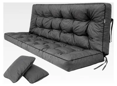 Produktbild von Bankauflage für Gartenbank, Polsterauflage für Hollywoodschaukel, Gartenschaukelkissen, Sitzkissen und Rückenkissen, gesteppt, inkl. 2 Seitenkissen, 180 x 49 x 56 cm - anthrazit