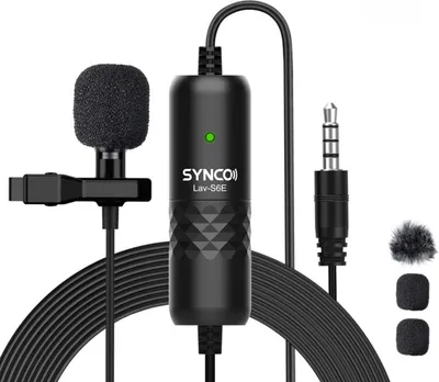 Produktbild von SYNCO Lav-S6E Professionelles Lavalier-Mikrofon Ansteckbares omnidirektionales Kondensator-Revers-Mikrofon Auto-Pairing 6M/19,7 langes Kabel mit Windschutz fuer DSLR-Kamera Smartphone PC-Videoaufzeichnung Vlogging Interview Online-Meeting-Unterricht