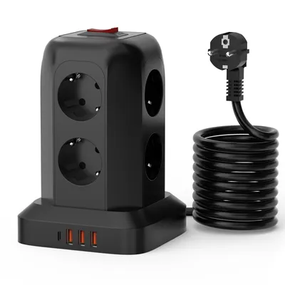 Produktbild von 8 Fach Steckdosenleiste 4 USB Mehrfachsteckdose Steckdosenturm Multi Steckdosen
