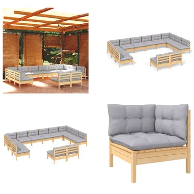 Produktbild von vidaXL 12 tlg. Garten Lounge Set mit Grauen Kissen Kiefer Massivholz - Garten-Lounge-Set - Garten-Lounge-Sets - Gartenmöbel-Set - Gartenmöbel-Sets