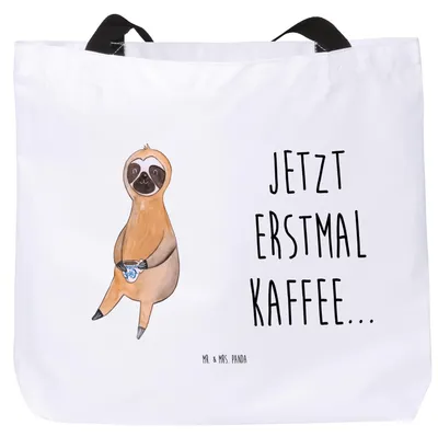 Produktbild von Mr. & Mrs. Panda Shopper Faultier Kaffee - Weiß - Geschenk, Tasche, Reisetasche, Coffee, Stoffbeutel, Tote Bag, Strandtasche, Kaffeetasse, Laptoptasche