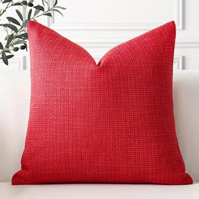Productafbeelding van Set bestaande uit 1 kussenhoes, effen linnen, 45 x 45 cm, rood