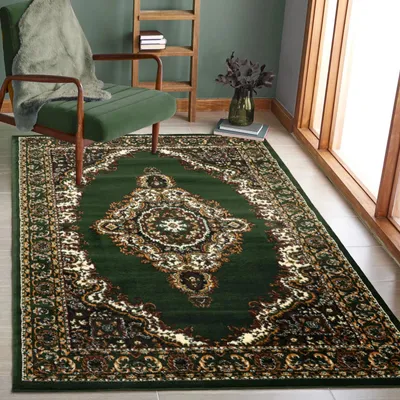 Produktbild von Wohnzimmer Teppich Skazar Grün, Oriental Design, Klassisches Muster, Kurzflor Polypropylen, Pflegeleicht, Antiallergisch, Geeignet für Fußbodenheizung, Größe  120 X 170 CM