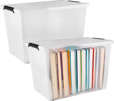 Zdjęcie produktu dla SuperButelki - Pojemnik plastikowy 60l, organizer z pokrywką, do przechowywania, HOME BOX z kółkami, uniwersalny, do biura, warsztatu, pokoju, szafy