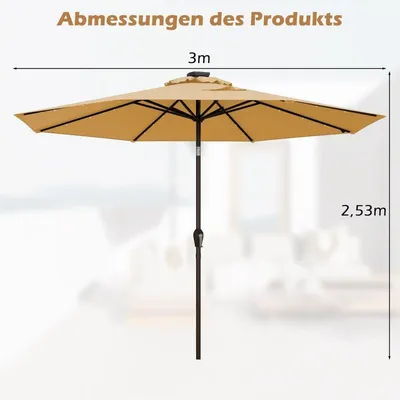 Zdjęcie produktu dla Oświetlenie LED Parasol wspornikowy okrągły parasol zasilany energią słoneczną Korba do parasola ogrodowego beżowa ø 3M