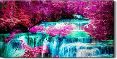 Produktbild von Dekor Leinwand Uhr Wandbilder Geräuschlos 60x30 Malerei Bäume Wasserfall - schwarze Hände
