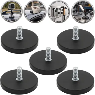 Zdjęcie produktu dla 5x Uchwyt magnetyczny magnes neodym Ø43 mm gwint M5 powlekany gumą max 9kg