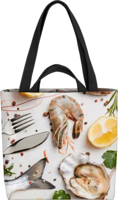 Produktbild von VOID Fisch Muscheln Shrimps Tasche 33x33x14cm,15l Einkaufs-Beutel Shopper Einkaufs-Tasche Bag