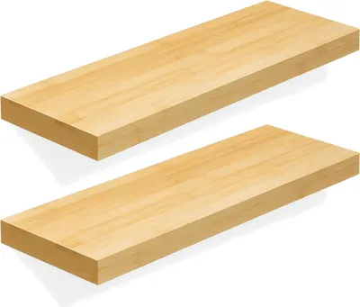 Produktbild von BEGRYF Wandregal 2er Set 60 cm Bambusoptik 20 cm tief, schwebendes Regalbrett 3,8 cm stark, Wandboard