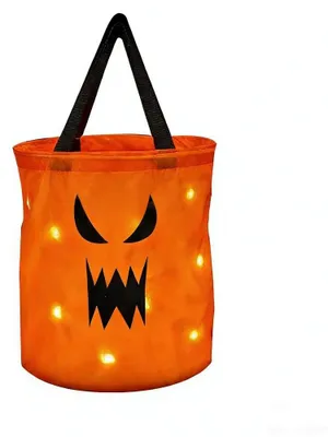 Halloween Kürbiseimer, leuchtende Süßigkeitentasche, orange/schwarz
