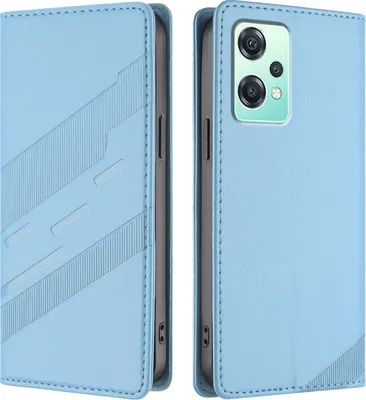 Produktbild von Hülle für OnePlus Nord 2 Lite / Nord CE 2 Lite 5G, Kunstleder Brieftaschen Handyhülle mit Kartenfach und Standfunktion Hellblau