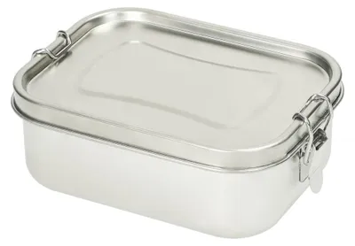 Image de Boîte à lunch en acier inoxydable 1000 ml - Boîte à sandwich robuste pour enfants et adultes, avec joint d'étanchéité, pour l'école, le bureau et les déplacements - Argent