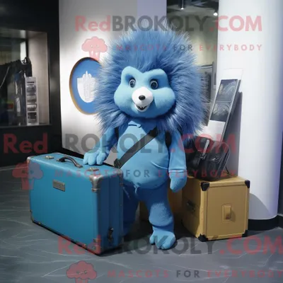 Immagine prodotto di Personaggio mascotte REDBROKOLY un Porcospino Blu vestito con body e valigetta