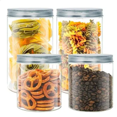 Immagine prodotto di Set di 4 bottiglie in polietilene per uso alimentare, 1,3 L (18x10 cm), 0,70 L (11,5x10 cm), con tappo a vite in alluminio, riciclabili.