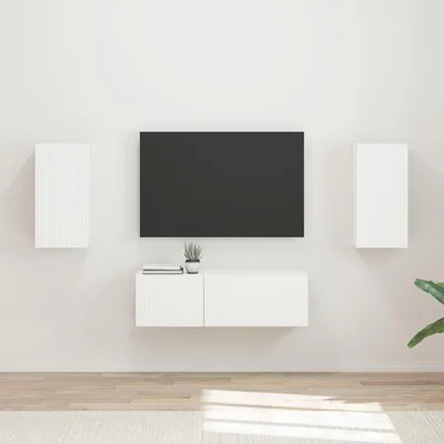 Produktbild von "Schlussverkauf" TV-Wandregal-Set Wandmontiert - 4 Stück - WohnzimmerTV-Möbel/TV-Tisch - Weiß Holzwerkstoff  C14298