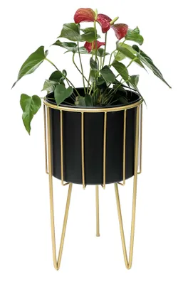 Image de DanDiBo Tabouret à fleurs avec pot Métal Or Noir Rond L 45 cm Porte-fleurs 96039 Colonne à fleurs Moderne Porte-plantes Tabouret à plantes