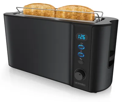 Image de Grille-pain Arendo 2 tranches, fente longue, fente longue, acier inoxydable, 1000W, écran avec indication du temps restant, support à petits pains, fonction dégivrage, boîtier thermo-isolant, noir mat