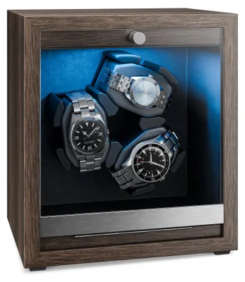 Image de Klarstein Remontoir pour montres automatiques, remontoir de montre automatique pour 3 montres, avec porte en acrylique, LED bleues, remontoir de montre avec 4 réglages TPJ