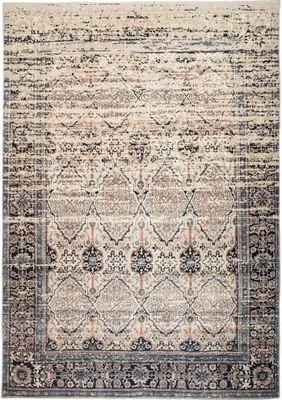 Produktbild von Qiyano Teppich orientalisch für Wohnzimmer Kurzflor Blumenmuster schwarz blau braun beige, 120 x 180 cm