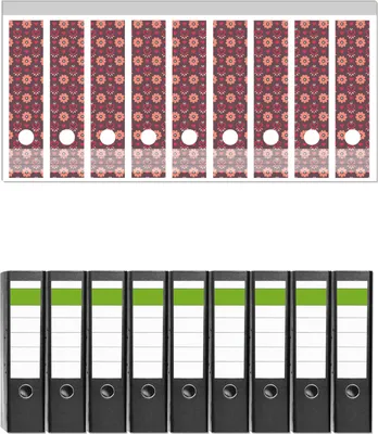 Produktbild von Wallario 9 Stück breite Ordner inkl. Klebeetiketten mit Motive Muster mit Blumen und Herzen -  Set mit Rückenschildern / Ordnerrücken Stickern