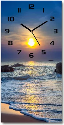 Produktbild von Wanduhr aus Glas – 30x60 cm - Glasbild - Glasuhr - Gehärtetes Glas -Sonnenuntergang Strand