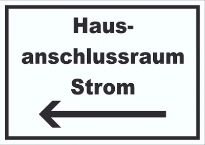 Produktbild von Hausanschlussraum Strom Schild mit Text und Richtungspfeil links HAR waagerecht A1 (594x841mm)
