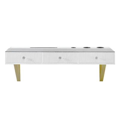 Produktbild von Flieks Schminktisch Frisiertisch Hängend, Wandmontierte Schminkkommode mit Tablethalterung und Becherhalter, Frisierkommode 120x40x45cm, Weiß