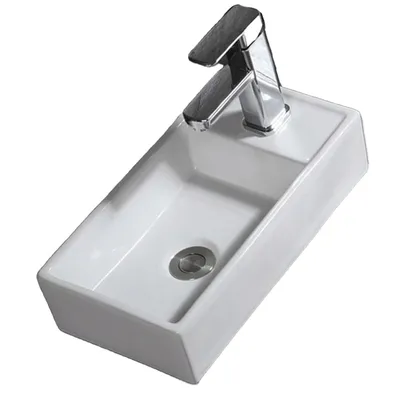 Zdjęcie produktu dla Umywalka Nablatowa Prostokątna Ceramiczna Biała Stawiana Na Blat Połyskowa Elegancka