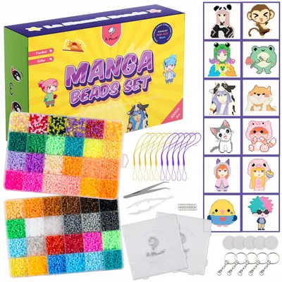 Produktbild von La Manuli Bügelperlen Set 2.6mm - 30000 Mini Steckperlen mit Stiftplatten, Zubehör, Anime Motive, Kreatives Perlenset für Kinder ab 12 Jahre