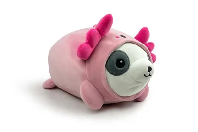 Produktbild von Plüschtier Panda 30 cm im rosa Axolotl-Kostüm – Weiches Kuscheltier, Stofftier