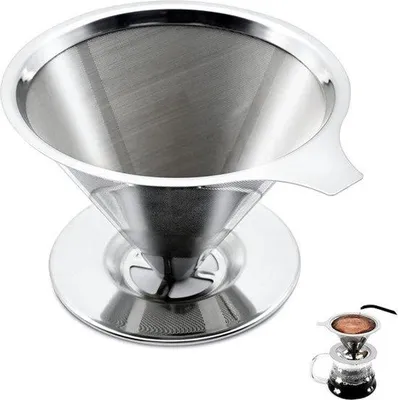 Obrázok produktu pre Cestovný filter na kávu z nehrdzavejúcej ocele – držiak na kávový filter – barista – prelievaná káva – kempovanie – cestovanie – mriežka z nehrdzavejúcej ocele – odolný kávový filter z ocele