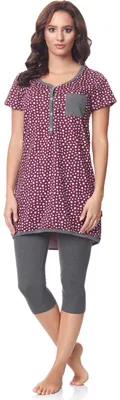 Produktbild von Be Mammy Damen Kurzarm Pyjama mit Stillfunktion BE20-177 (Burgund-Sterne-Grau, S)
