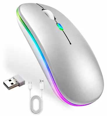 Zdjęcie produktu dla Bezprzewodowa mysz Bluetooth z odbiornikiem USB (częstotliwość BT), mysz bezprzewodowa do laptopa, 1200 DPI, optyczny sensor, mini, mysz z podświetleniem LED, dwumodowa, do ładowania, kompatybilna z komputerami PC i tabletami