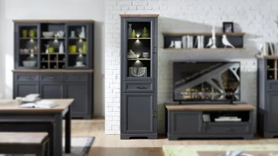 Produktbild von Vitrine Jasmin Standvitrine in graphit Artisan Eiche 66x204 cm