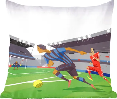 Produktbild von MuchoWow® Zierkissen Sofakissen Wohnzimmer Dekokissen 40x40 cm Eine Illustration von Spielern, die in einem Stadion Fußball spielen - Junge - Mädchen - Kinder - Foto Kissen - Schlafzimmer Dekoration