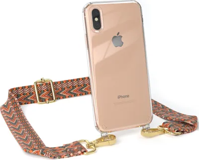 Produktbild von EAZY CASE Handykette - Verstellbarer Trageriemen kompatibel mit Apple iPhone XS Max, Handykordel mit transparenter Silikon-Hülle, Band in Orange