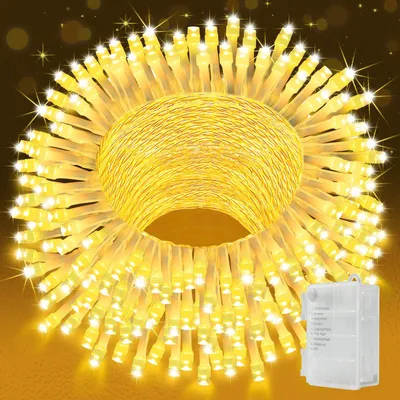 LED-Lichterkette 30 m, 300 warmweiße LEDs, Timer, 8 Modi, batteriebetrieben