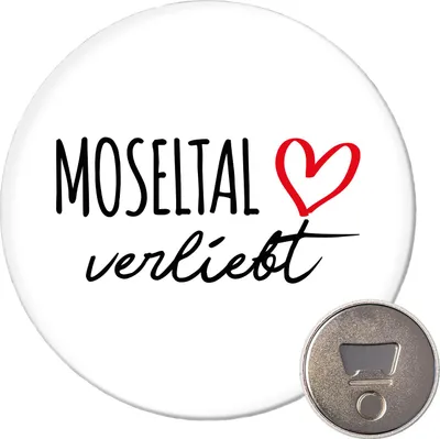 Produktbild von Huuraa Magnet Moseltal verliebt 59mm Kühlschrankmagnet rund Flaschenöffner Geschenkidee