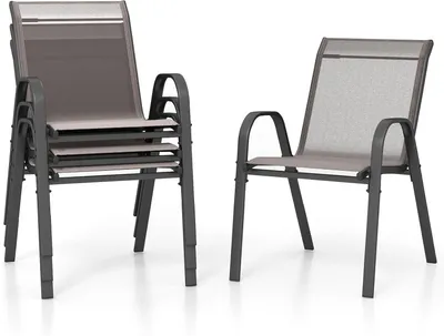 Image de Chaises de jardin empilables, chaises de terrasse, chaises de balcon en textilène avec structure métallique, lot de 4 chaises empilables avec accoudoirs, capacité de charge jusqu'à 150 kg