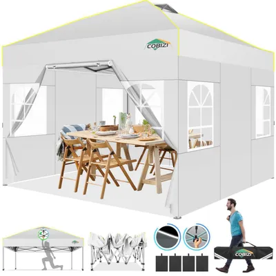 Produktbild von Faltpavillon 3x3m Wasserdicht Stabil Pop Up Partyzelt Garten Weiß mit 4 Seitenwänden