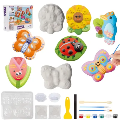 Produktbild von Gipsfiguren Gipsabgüsse Gips Gießset - Insektenformen - 6 Muster - 6 Farben Farbset - Bastelset für Kinder